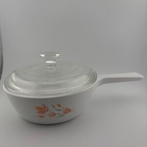 Vintage CorningWare Peach Floral Sauce Pan 1 pt with Lid